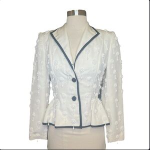 Oscar de la Renta Beaded Silk "Blazer Cream/Blavck 8